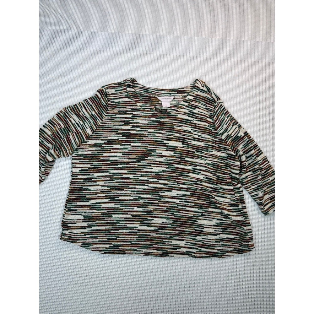 Allison Daley Petites Women PXL Multicolor Knit Top Stripe 3/4 Sleeve Casual PXL